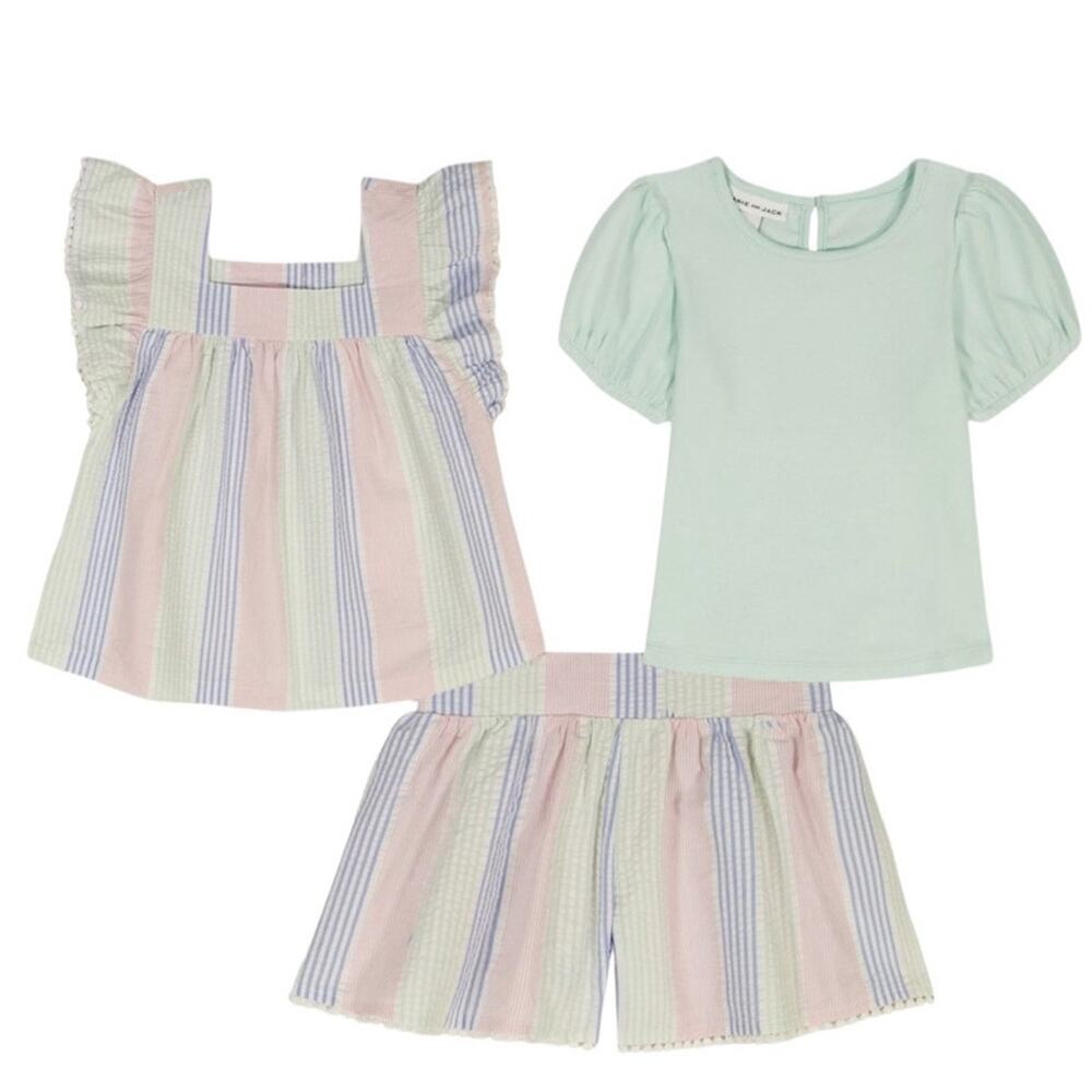 Janie & Jack Kids' 3-Piece Pastel Stripe Outfit Size 4T & 5 NWT